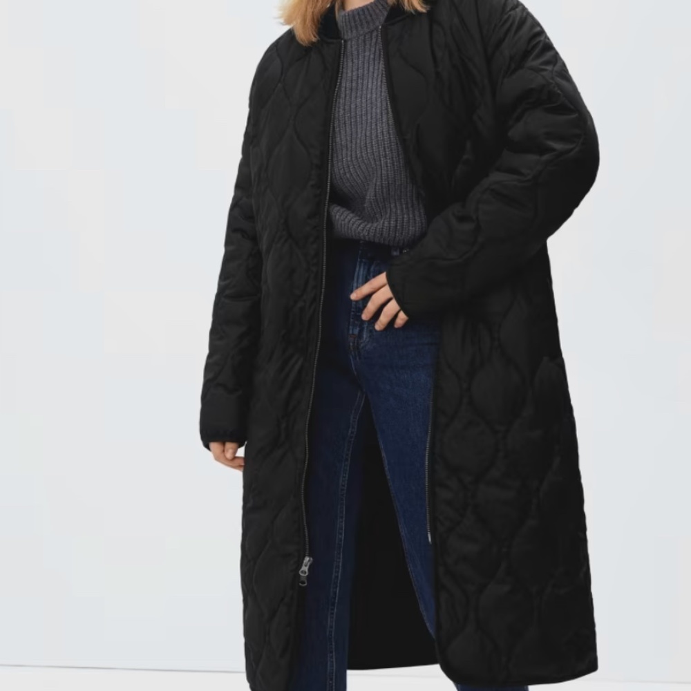 Everlane Black Quilted Long Coat
